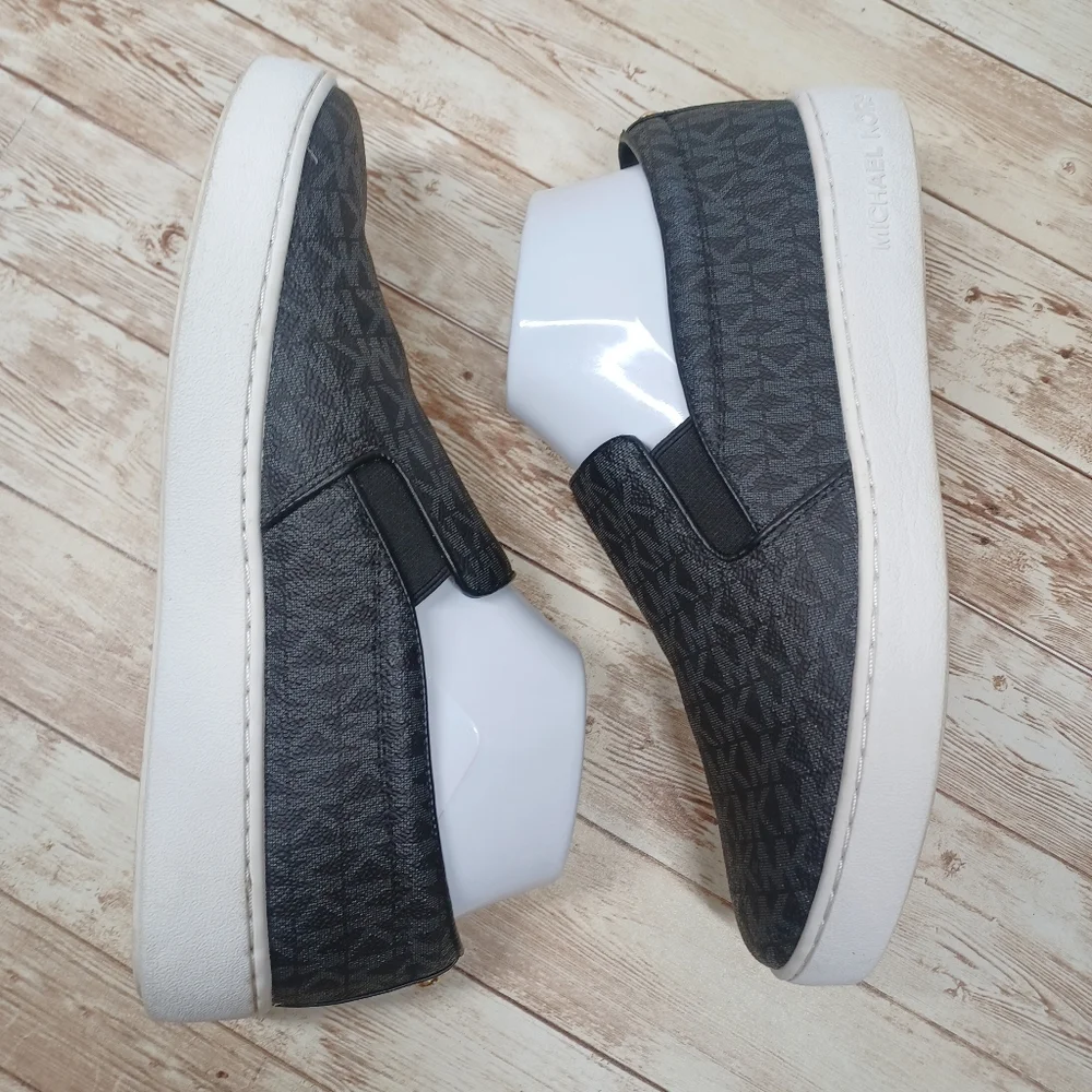 Michael Kors Slip On Laceless Sneakers Black White Gold Women's Size 8.5